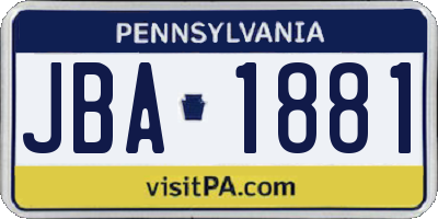 PA license plate JBA1881