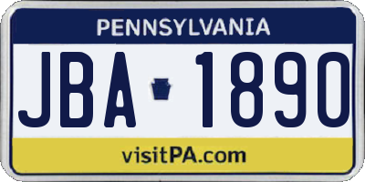 PA license plate JBA1890