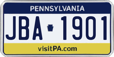 PA license plate JBA1901