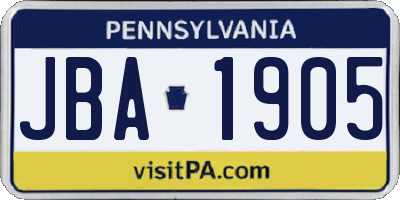 PA license plate JBA1905