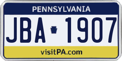 PA license plate JBA1907