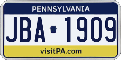 PA license plate JBA1909