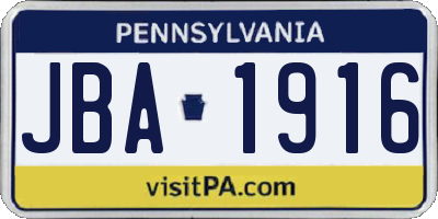 PA license plate JBA1916