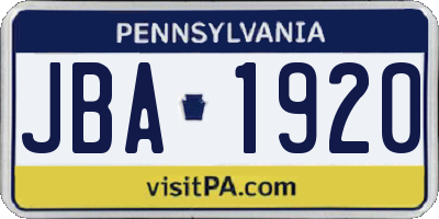PA license plate JBA1920