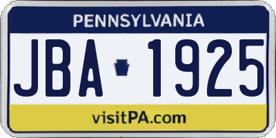 PA license plate JBA1925