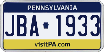 PA license plate JBA1933