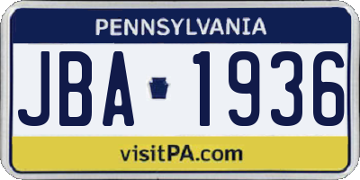 PA license plate JBA1936