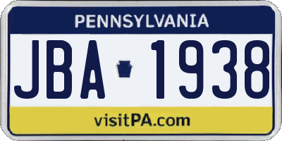 PA license plate JBA1938