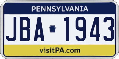 PA license plate JBA1943