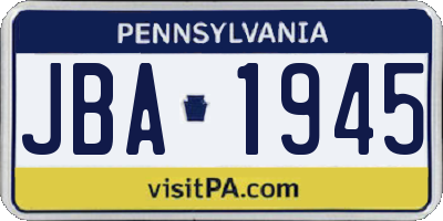 PA license plate JBA1945