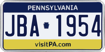 PA license plate JBA1954