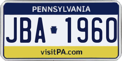 PA license plate JBA1960