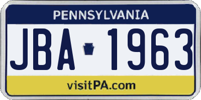 PA license plate JBA1963