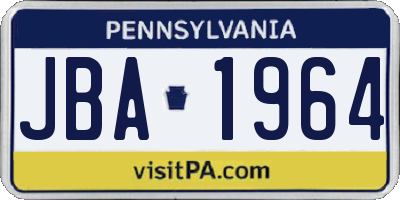 PA license plate JBA1964