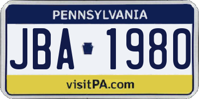PA license plate JBA1980