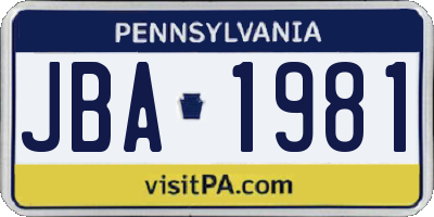 PA license plate JBA1981