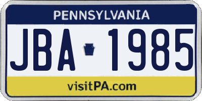 PA license plate JBA1985