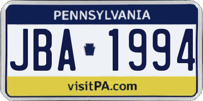 PA license plate JBA1994