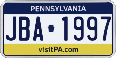 PA license plate JBA1997