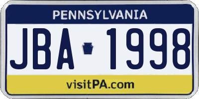 PA license plate JBA1998