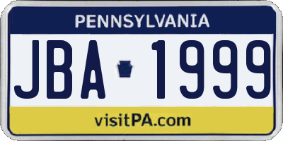 PA license plate JBA1999