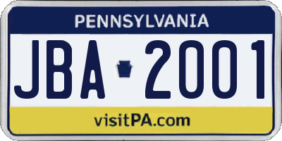PA license plate JBA2001