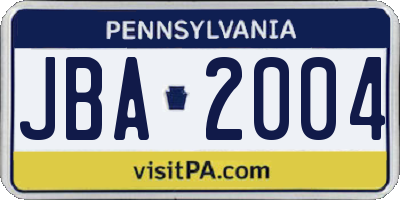 PA license plate JBA2004