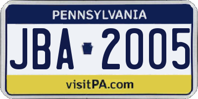 PA license plate JBA2005