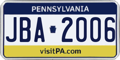PA license plate JBA2006