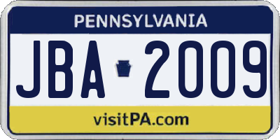 PA license plate JBA2009