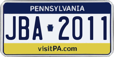 PA license plate JBA2011
