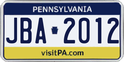 PA license plate JBA2012