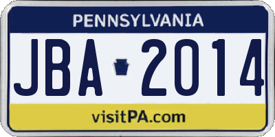 PA license plate JBA2014