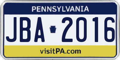 PA license plate JBA2016