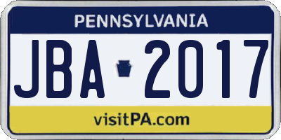 PA license plate JBA2017