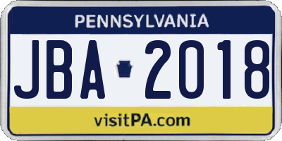 PA license plate JBA2018