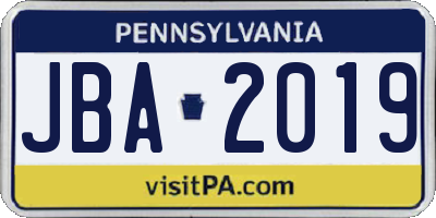 PA license plate JBA2019