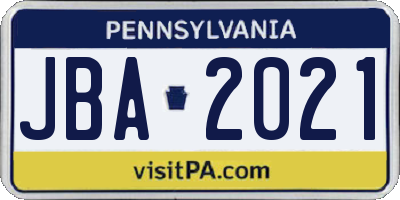 PA license plate JBA2021