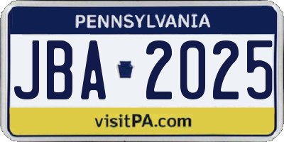 PA license plate JBA2025
