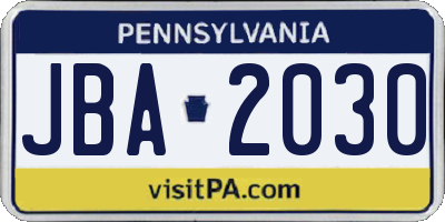 PA license plate JBA2030