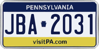 PA license plate JBA2031