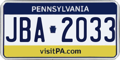 PA license plate JBA2033