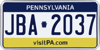 PA license plate JBA2037