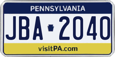 PA license plate JBA2040