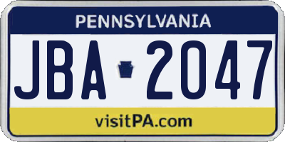 PA license plate JBA2047