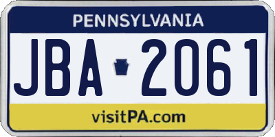 PA license plate JBA2061
