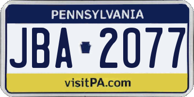 PA license plate JBA2077