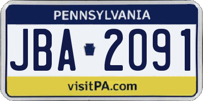 PA license plate JBA2091