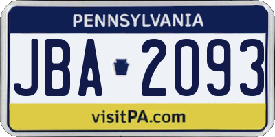 PA license plate JBA2093