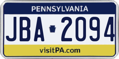 PA license plate JBA2094